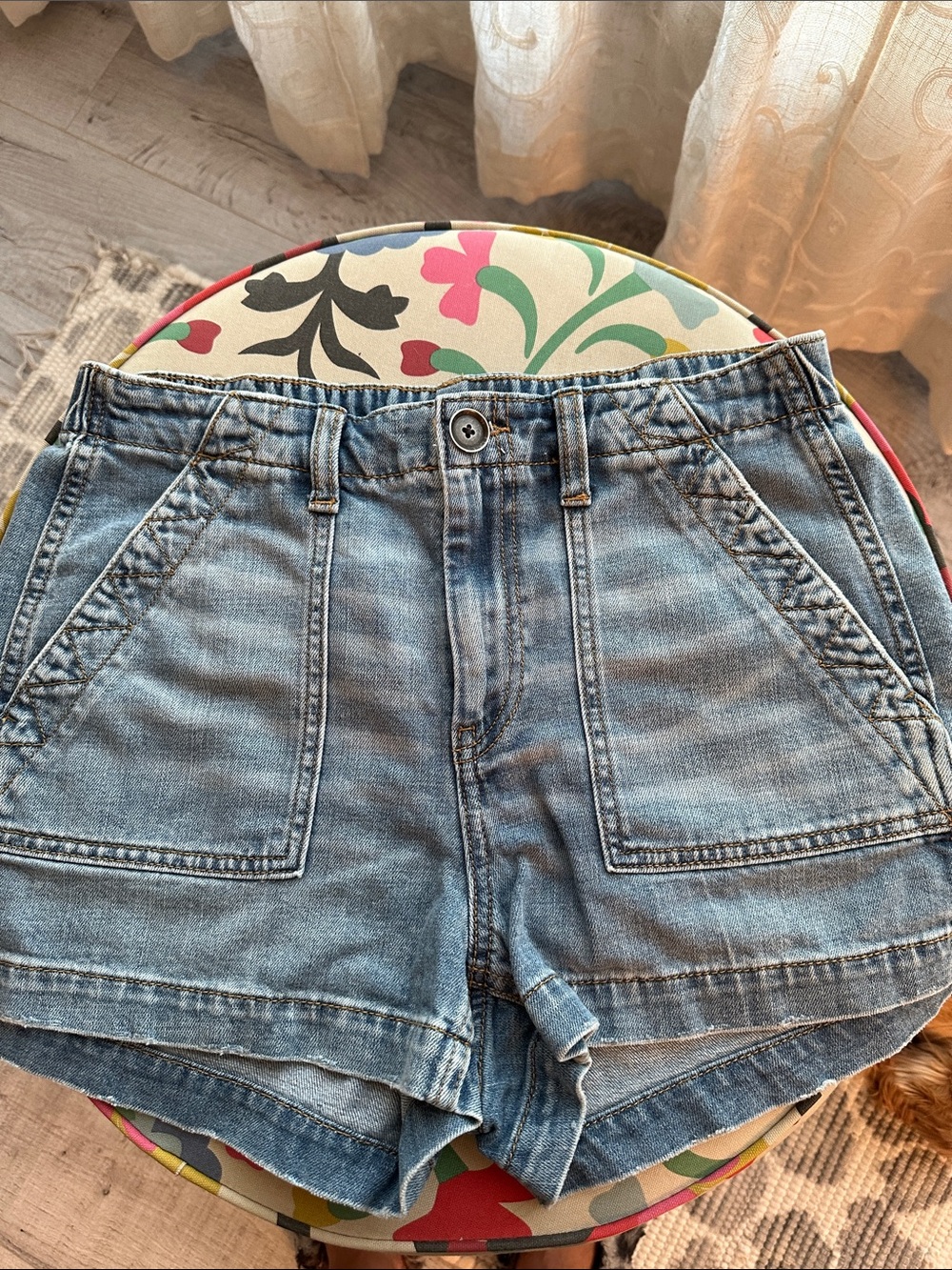 aerie Light Blue High-Waist Denim Shorts - Picture 2 of 4